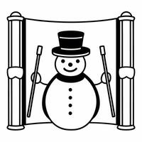 Flat Holographic snowman and glowing ski poles with copy space concept as A floating holographic snowman is paired with glowing ski poles isolated on a white background This winte Squre vector