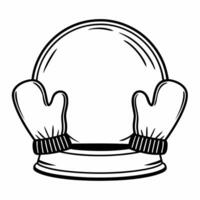 Flat Holographic snow globe and glowing mittens with copy space concept as A holographic snow globe floats next to glowing mittens isolated on a white background The design offers Squre vector