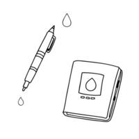 Flat Hovering blood sugar logbook and pen with diabetes awareness symbol concept as A symbolic design featuring a blood sugar logbook and a pen hovering in mid air alongside the di Squre vector