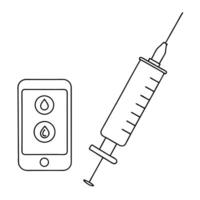 Flat Insulin syringe and diabetes management app floating concept as A sleek design featuring an insulin syringe and a diabetes management app icon floating together isolated on a Squre vector