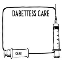Flat Insulin syringe and insulin pump border frame with Diabetes Care text concept as A clear and balanced border frame featuring an insulin syringe and an insulin pump positioned Squre vector