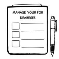 Flat Insulin pen and blood sugar logbook border frame with Manage Your Diabetes text concept as A clear and focused border frame featuring an insulin pen and a blood sugar logbook Squre vector