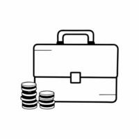 Flat Isolated Briefcase and Coin Stack concept as A illustration of a business briefcase beside a stack of coins isolated on a white background The design is clean and mode Squre vector