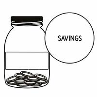 Flat Isolated Coin Jar and Savings Label concept as A illustration of a transparent jar filled with coins with a Savings label beside it isolated on a white background The Squre vector