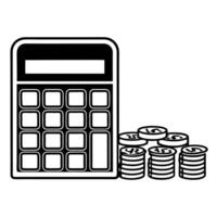 Flat Isolated Calculator and Coin Pile concept as A design featuring a calculator next to a pile of coins isolated on a white background The image represents spending savin Squre vector