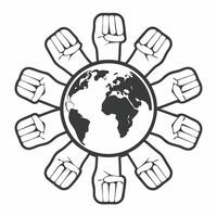 Flat Isolated globe with raised fists symbolizing global activism for Human Rights Day concept as A of a globe with raised fists surrounding it isolated on a white backgroun Squre vector