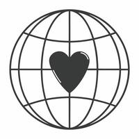Flat Isolated globe with a heart in the center symbolizing global love and human rights concept as A of a globe with a heart in the center isolated on a white background sym Squre vector