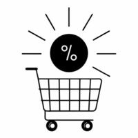 Flat Isolated glowing shopping cart with percentage icon for Cyber Monday concept as A glowing shopping cart icon with a floating percentage sign for Cyber Monday discounts isolate Squre Set 2 vector