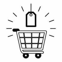 Flat Isolated glowing shopping cart with percentage icon for Cyber Monday concept as A glowing shopping cart icon with a floating percentage sign for Cyber Monday discounts isolate Squre vector