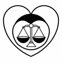 Flat Isolated heart with scales of justice inside symbolizing love and justice for Human Rights Day concept as A of a heart with scales of justice inside isolated on a white Squre vector