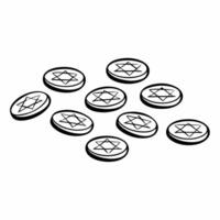 Flat Isolated Hanukkah gelt coins on white background concept as Isolated Hanukkah gelt coins scattered on a white background Ideal for use in infographics that explain Hanukkah t Squre vector