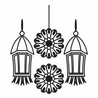 Flat Isolated Lantern and Rangoli Lines concept as A illustration featuring a traditional lantern paired with abstract Rangoli lines both elements isolated on a white backgr Squre vector