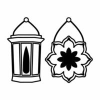Flat Isolated Lantern and Rangoli concept as A illustration featuring a traditional lantern paired with a simple Rangoli design both elements isolated on a white back Squre vector