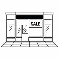 Flat Isolated Retail Storefront and Sale Sign concept as A vibrant featuring a retail storefront paired with a sale sign isolated on a white background The design highlight Squre vector