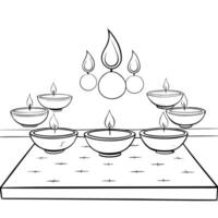 Flat Labh Pancham diya and rangoli border frame with copy space concept as A festive border frame featuring a Labh Pancham diya and a rangoli pattern on opposite corners creating a Squre Set 3 vector