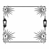 Flat Lantern and Sparkler Lines Border with Copy Space concept as A sleek border frame featuring a traditional lantern on one side and abstract sparkler lines on the other with amp Squre vector