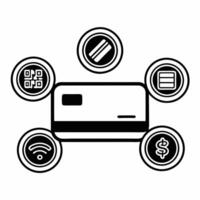 Flat Levitating Credit Card and Payment Icons concept as A sleek of a credit card floating in mid air with payment icons hovering around it isolated on a white background T Squre vector