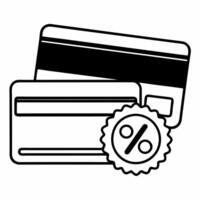 Flat Levitating Credit Card with Discount Badge concept as A credit card floating mid air with a discount badge attached isolated on a white background The design highlights promo Squre vector