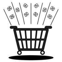 Flat Levitating Shopping Cart with Discount Icons concept as A shopping cart floating in mid air with discount icons hovering around isolated on a white background This design is Squre vector