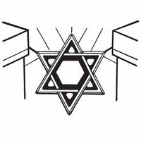 Flat Macro of glowing Star of David pendant with futuristic holographic light concept as A detailed close up of a Star of David pendant with futuristic holographic lights emanating Squre vector