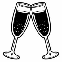 Flat Macro of New Year Toast concept as A close up of two champagne glasses clinking together with bubbles rising and reflections sparkling The camera captures the joy and excitem Squre vector