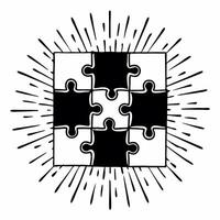 Flat Macro of glowing puzzle pieces fitting together symbolizing unity and diversity concept as A macro close up of glowing digital puzzle pieces fitting together symbolizing unity Squre vector