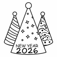 Flat Macro of New Year Party Hats concept as A close up of colorful party hats with glitter and designs celebrating New Year 2026 The camera captures the vibrant colors and textur Squre vector