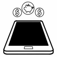 Flat Phone with Holographic Piggy Bank and Dollar Signs concept as A smartphone displayed on a glossy white surface with holographic icons of a piggy bank and dollar signs represen Squre vector