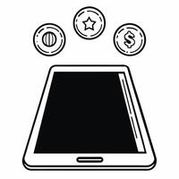 Flat Phone with Holographic Financial Icons concept as A smartphone displayed on a glossy white surface with holographic icons of spending savings and profits floating above the sc Squre vector