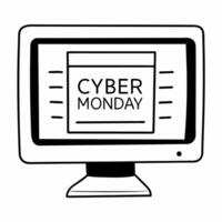 Flat Plain background of desktop monitor showing Cyber Monday shopping list concept as A plain background featuring a desktop monitor displaying a Cyber Monday shopping list with d Squre vector