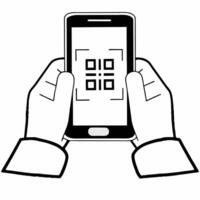 Flat Plain background of hand scanning QR code for Cyber Monday purchase concept as A plain background with a close up of a hand holding a smartphone scanning a QR code for a Cyber Squre vector