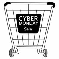 Flat Plain background of a digital shopping cart with Cyber Monday sale highlights concept as A plain clean background featuring a digital shopping cart in the center with bold Cyb Squre vector