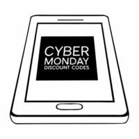Flat Plain background of glowing discount codes displayed on digital tablet concept as A plain background featuring a glowing digital tablet with Cyber Monday discount codes displa Squre vector