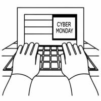Flat Plain background of a hand typing on a keyboard with Cyber Monday discount codes concept as A plain background highlighting a hand typing discount codes into a keyboard with m Squre vector