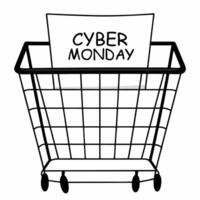 Flat Plain background with shopping cart icon and Cyber Monday price tags concept as A plain background showcasing a large shopping cart icon with floating Cyber Monday price tags Squre vector