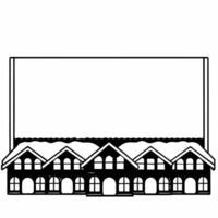 Flat Plain snowy village with glowing windows and copy space concept as A peaceful winter village with snow covered roofs and glowing windows offers a plain background with ample c Squre vector