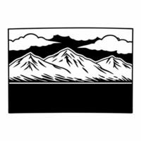 Flat Plain snowy mountain range with distant clouds and copy space concept as A majestic snowy mountain range stretches across the horizon with a clear blue sky and distant clouds Squre vector