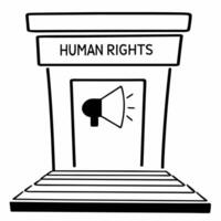 Flat Podium with a megaphone and human rights text symbolizing advocacy and voice with copy space concept as A podium featuring a glowing megaphone and the text Human Rights at th Squre vector