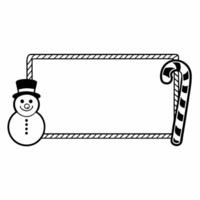 Flat Snowman and candy cane border with copy space for festive promotions concept as A cheerful border with a snowman on one side and a candy cane on the other creating a fun frame Squre vector