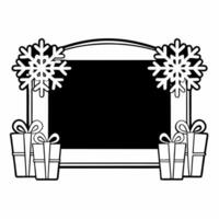 Flat Snowflake and sleigh border with copy space concept as A festive border featuring a snowflake on one side and a sleigh filled with gifts on the other with clear copy space in Squre vector
