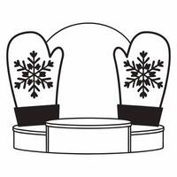 Flat Snowflakes and mittens podium with copy space concept as A podium featuring a pair of mittens with snowflake designs on one side and cascading snowflakes on the other creating Squre vector