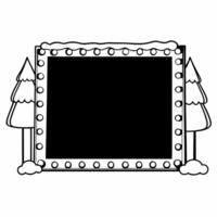 Flat Snow covered cabin and twinkling lights frame with copy space concept as A decorative frame with a snow covered cabin on one side and twinkling lights on the other leaving cle Squre vector