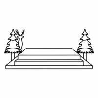 Flat Snowy tree and reindeer podium with copy space concept as A podium featuring a snowy tree on one side and a standing reindeer on the other leaving ample copy space in the cent Squre vector