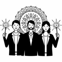 Flat Sparklers at a Cultural Gathering concept as A candid moment of a group of people holding sparklers during a cultural gathering The camera captures the joy and interaction am Squre vector