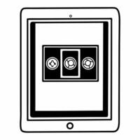 Flat Tablet with Holographic Wallet and Coin Symbols concept as A tablet set on a glossy white surface with holographic wallet and coin icons representing savings and profits float Squre vector