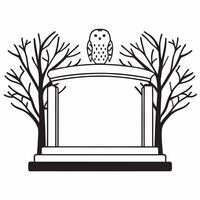 Flat Winter tree branches and snowy owl podium with copy space concept as A podium featuring a snowy owl perched on one side and winter tree branches on the other leaving clear cop Squre vector