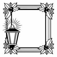 Flat Winter lantern and holly berries frame with copy space concept as A festive frame featuring a glowing winter lantern on one side and holly berries on the other with clear copy Squre vector