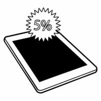 Floating digital tablet with holographic discount badge and sale price concept as A digital tablet floats mid air on a white background accompanied by a glowing holographic discoun Squre vector