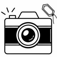 Floating digital camera with holographic lens and sale tag concept as A glossy digital camera floats mid air on a white background with a holographic glowing lens and a floating sa Squre vector