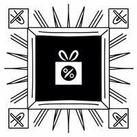 Floating glowing gift box and percentage icon frame with copy space concept as A glowing percentage icon and floating gift box create a dynamic border frame with copy space in the Squre vector